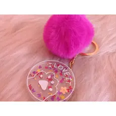 Chaveiro Resinado-Chaveiro com Pompom -Chaveiro Pet-Chaveiro Redondo de Resina-Chaveiro Patinha-Chaveiros Love
