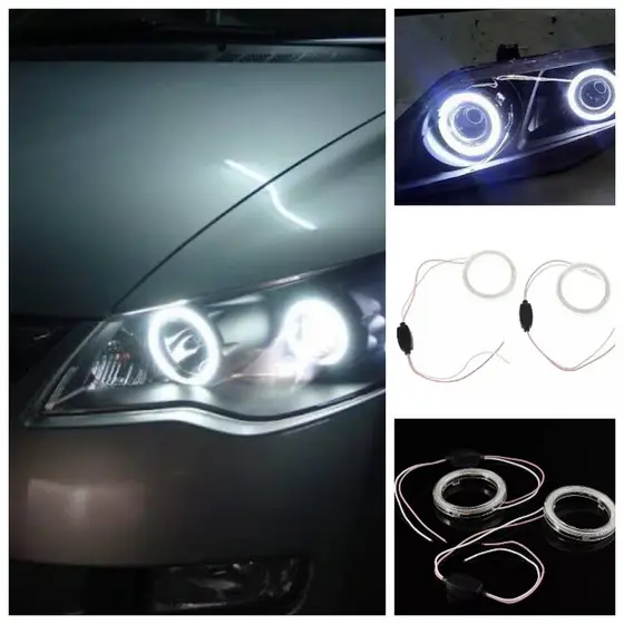 Anel Farol Projetor Bi Xenon Retrofit Led Angel Eyes Carros Motos