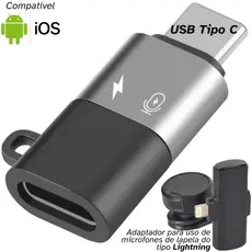 Adaptador Lightning Fêmea para USB-C Macho para Microfone de Lapela e Carregamento