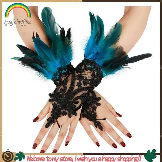 Luvas De Renda Halloween Witch Costume Acessórios Asas De Cisne Faixas De Pulso Azuis