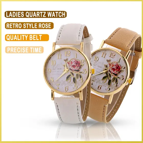 Relógio De Pulso Feminino De Quartzo Com Mostrador Redondo E Pulseira De Couro Sintético Número Árabe