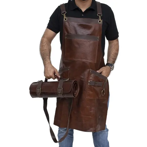 Avental Churrasco de Couro Bovino Premium + Estojo Porta Facas Couro
