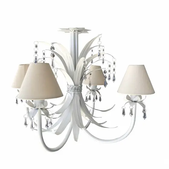 Lustre Folhagem De Ferro Branco Com Cristal E Cúpulas Para Quarto