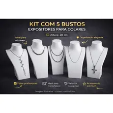 KIT COM 5 BUSTOS EXPOSITORES PARA COLARES PREMIUM DE 20 CM - SUPORTE PARA JOIAS,BIJUTERIAS,VITRINE E FOTOS DE PRODUTOS