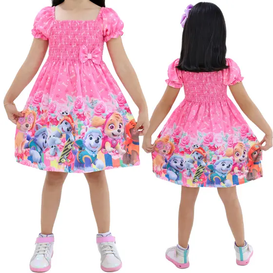 Vestido Infantil Crinça Personagem Festa Manga Bufante