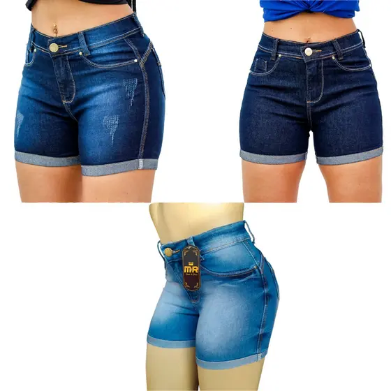 Kit 3 Shorts Femininos Cintura Alta C/ Lycra