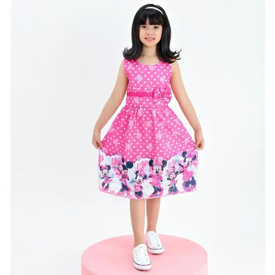 Vestido Infantil Minei Rosa Temático Manguinha