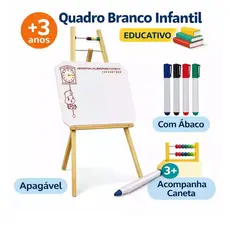 Lousa Quadro  Branco  Infantil  Com  Cavalete + Apagador + Canetas