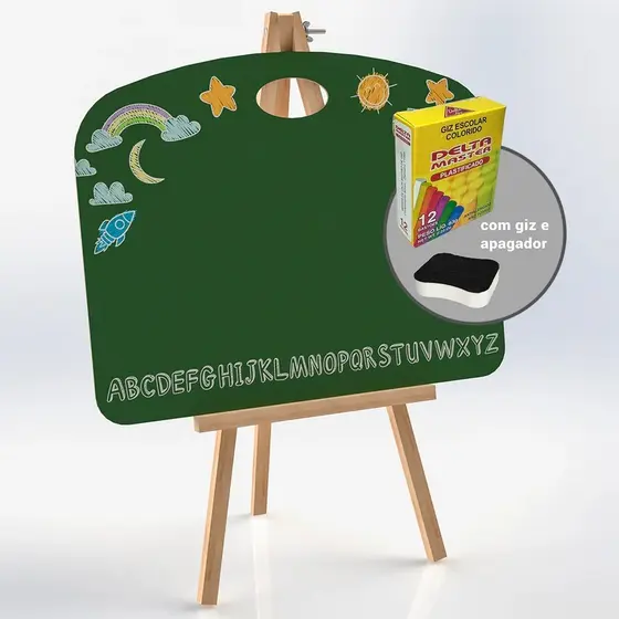 Lousa Quadro Verde Infantil com Cavalete + Giz Colorido e Apagador