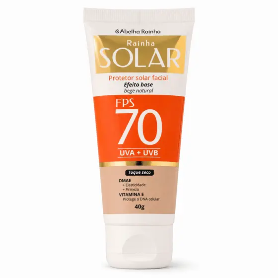 Protetor Solar Facial com Cor FPS 70 UVA UVB Toque Seco Efeito Base Abelha Rainha 40g