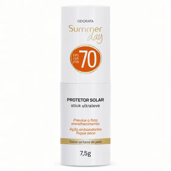 Protetor Solar Stick FPS 70 Pele Clara, Média, Morena ou Negra 7,5g - Summer Day Odorata