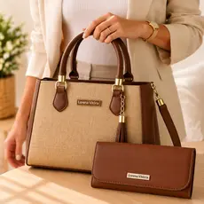 Kit Bolsa Feminina Palha Lorena Vitória + Carteira Lisa Elegante Transversal Premium