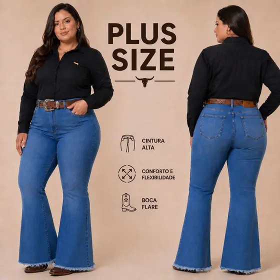 Calça Country Feminina Plus Size Modela o Corpo