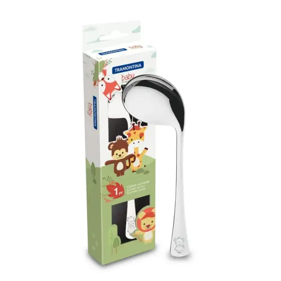 Colher Infantil Curvada Para Criança Tramontina Em Aço Inox Baby