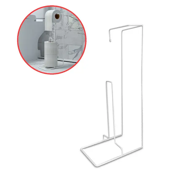 Suporte de Aço Para Papel Higiênico De Chão Piso Branco 3 Rolos Reserva Banheiro Lavabo Casa
