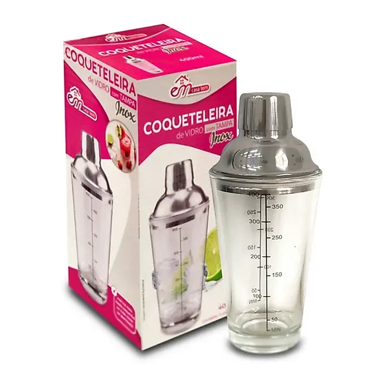 Coqueteleira De Vidro 400ml Drinks Inox Caipirinha Bartender