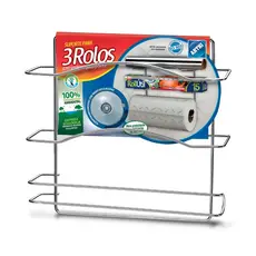 Suporte Organizador Para 3 Rolos Porta Papel Toalha Em Aço Cromado Arthi