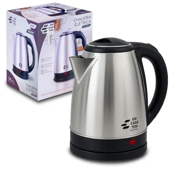 Chaleira Elétrica Inox 1,8L Em Casa Tem  Alça Isotérmica Desligamento Automático 110V/220V