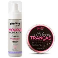 Cera Modeladora 120g premium + Mousse Modelador Monster barber Hair Para Tranças Cachos e Penteados 150ml