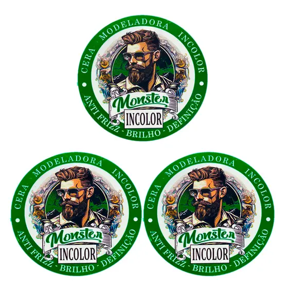 3 cera Modeladora monster barber Incolor 120g Cabelo e Barba