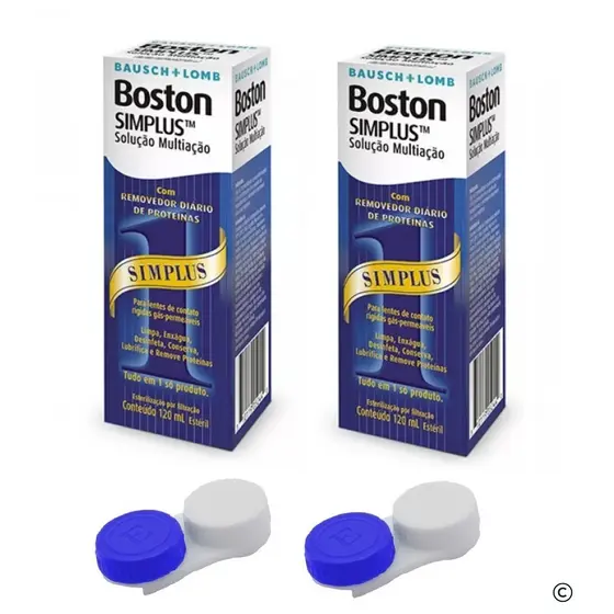 2 Boston Simplus + 2 Estojos / Solução de limpeza para lentes rígidas