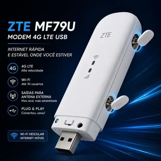 PEN MODEM ROTEADOR ZTE MF 79U DESBLOQUEADO ANATEL SAIDA PRA ANTENA WIFI VEICULAR