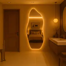 Espelho Orgânico Led 150x40cm 170x50cm Luz Branco e Luz Amarela Flame Quarto Sala Salão Loja
