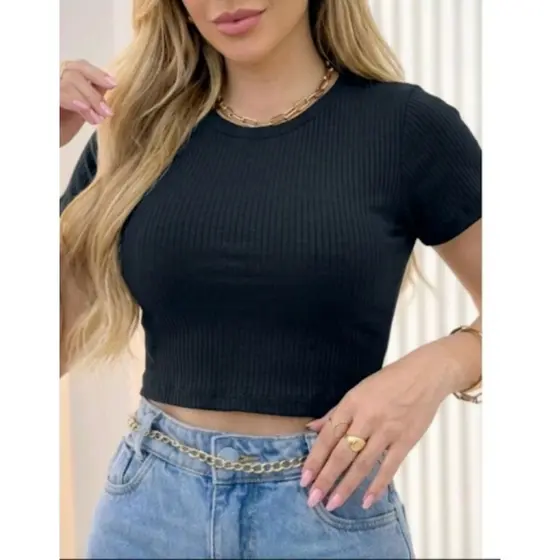 Cropped Feminino  Manga Curta Gola Redonda Básica PP ao GG