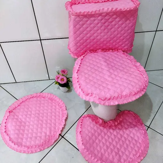Jogo de banheiro liso tapete redondo kit com 3 ou 4 peças capa para caixa acoplada