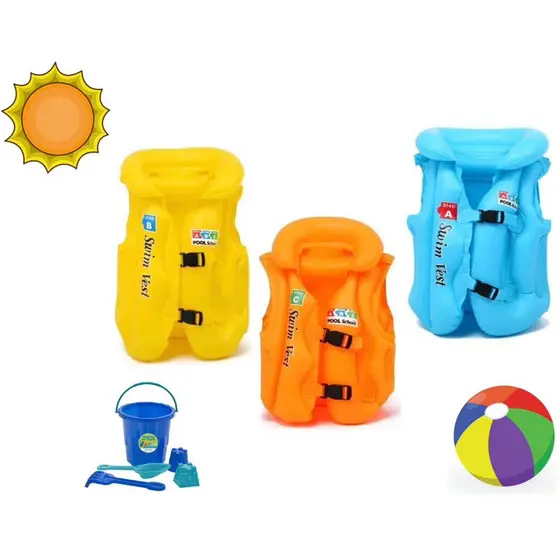 Colete Boia Salva Vidas Infantil Ajustavel Azul Amarelo Laranja P M G Criança Piscina Praia Mar GTamanho Alça Verão