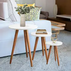 Kit Trio de Mesinhas Jogo de Mesas Lateral Decorativa Casa