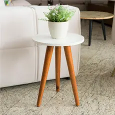 Mesa De Canto Redonda 35x45 Pe Palito Mdf Branca Preta