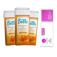 Kit 03 Cera Depilatória Refil Roll-on Mel Depil Bella 100g e 20 Folhas Para Depilação Cutemax