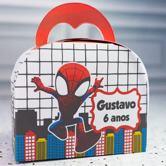 Caixa maleta bolsinha lembrancinha Homem Aranha Spidey Friends personalizado mimo festa infantil
