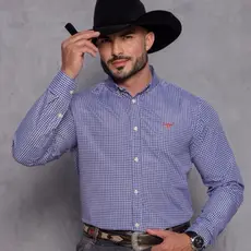 Camisa Xadrez Country Manga Longa Cowboy Lida de Boiadeiro Bordada Gola Americana