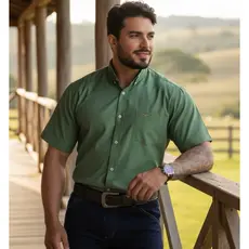 Camisa Xadrez Country Manga Curta Bolso Botão na Gola Lida de Boiadeiro Social