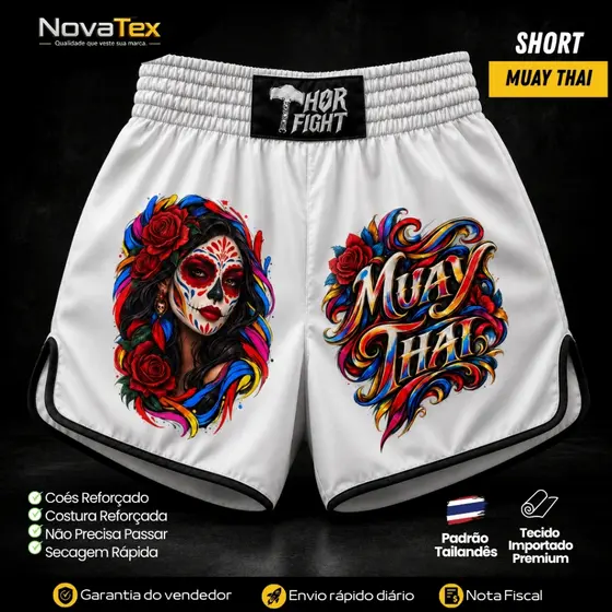 Short Muay Thai Catrina Thai Fury Tailandês Premium Cós Reforçado Kickboxing Boxe Treino Luta