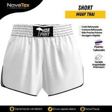 Short Muay Thai Tradicional Branco Liso Unissex Básico Alta Qualidade para Treino e Luta