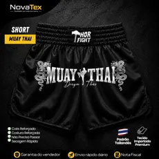 Short Muay Thai Dragon Thai Prata Unissex Básico Alta Qualidade para Treino e Luta