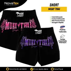Short Muay Thai Dragon Thai Rosa e Roxo Unissex Feminino Básico Confortável para Treino e Luta
