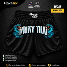 Short Muay Thai Blue Snake para Treino Unissex Alta Qualidade Confortável e Resistente