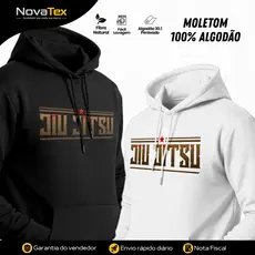 Moletom Preto Jiu Jitsu Faixa Marrom em Algodão Unissex Alta Qualidade Manga Longa