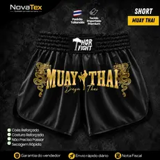 Short Muay Thai Dragon Thai Dourado Unissex Básico Confortável Treino e Competição