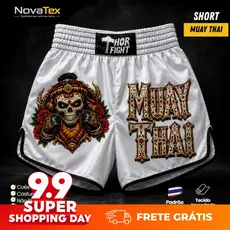 Short Muay Thai La Muerte Caveira Mexicana Premium Estampa DTF Treino Luta Envio Imediato