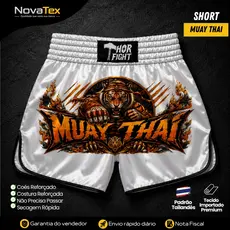 Short Muay Thai Tiger Combat Unissex Premium Confortável Treino e Competição