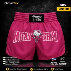 Short Muay Thai Feminino Adulto Hello Fighter Rosa Estampado Microfibra Secagem Rápida