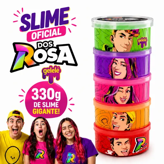 Slime Dos Rosa Gelelé Original Torre 330g Kit 5 Cores 5 Potinhos Youtubers Brinquedo Infantil