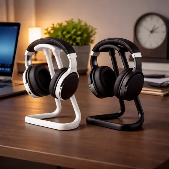 Suporte para Fone de Ouvido Premium Headphone Stand Universal Preto e Branco, Base Antiderrapante e Design Minimalista