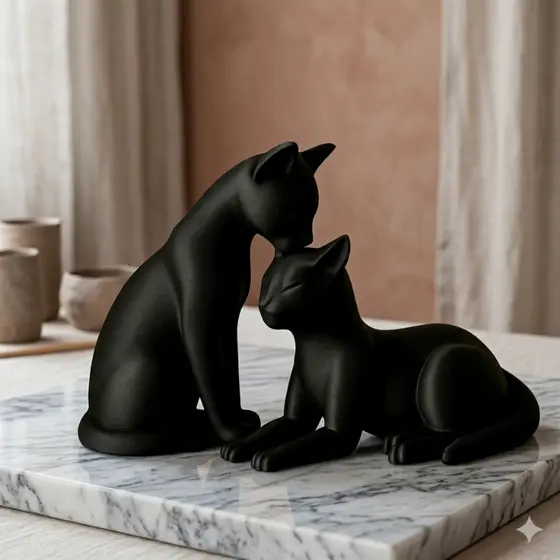 Estátua Casal de Gatos Decorativo Preto Enfeite Moderno para Sala Quarto Presente Criativo Escultura Moderna