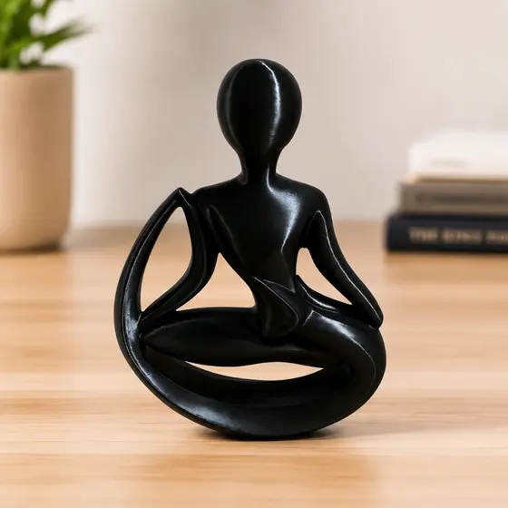 Escultura Decorativa Abstrata Meditação Preta em Plástico Importado Estátua Moderna para Sala, Escritório e Decoração